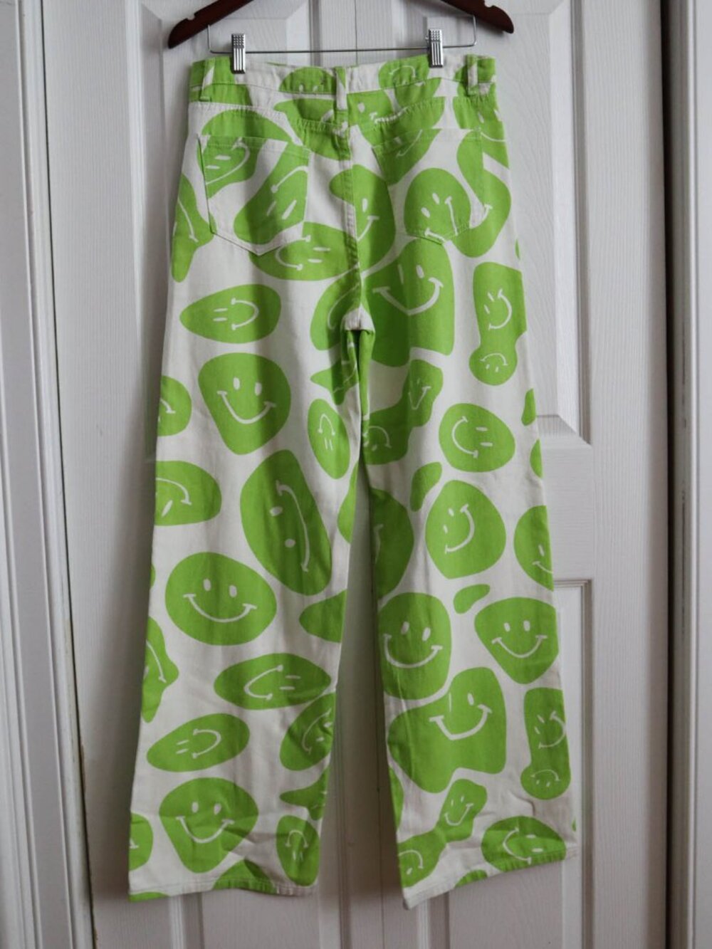 Bailey Rose Smiley Face All Over Print Wide Leg Jeans Pants Sz 12 Large Groovy - Picture 4 of 6